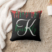 クリスマスグリッターモノグラムオンブラック クッション (ブランケット)