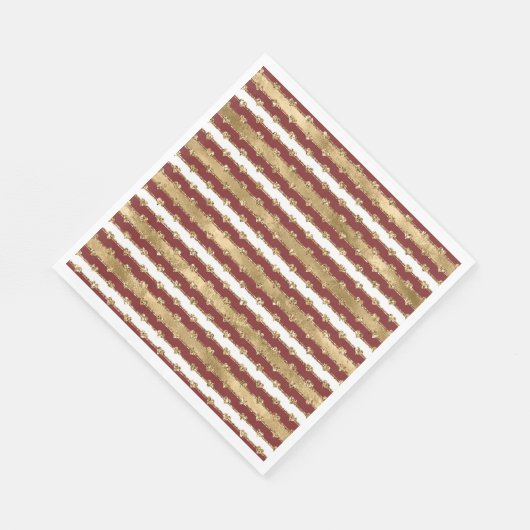 クリスマスグリッター金ゴールド赤いハートストライプ スタンダードランチョンナプキン (角)