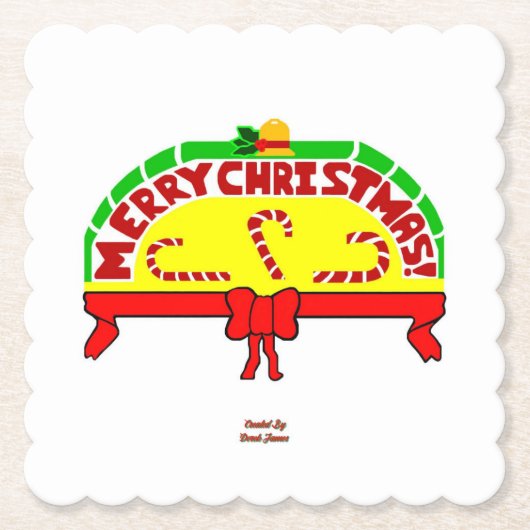 クリスマスグリーツスカロップスクエア紙コースター ペーパーコースター (正面)