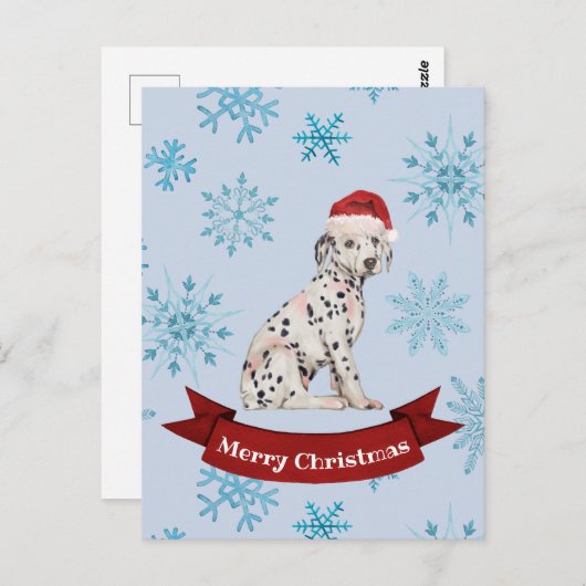 クリスマスグリーティングとフェスティバルダルマチアの子犬 ポストカード (正面/裏面)