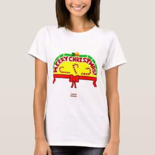 クリスマスグリーティングウィメンズホワイトベーシックTシャツ Tシャツ
