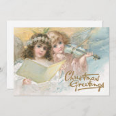 クリスマスグリーティングエンジェルミュージックヴァイオリンジョイヴィンテージ シーズンカード (正面/裏面)
