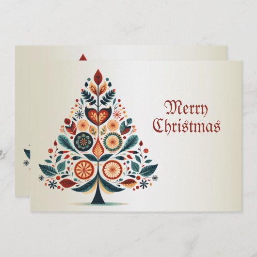クリスマスグリーティングカラフルツリーフォークアート シーズンカード (正面/裏面)