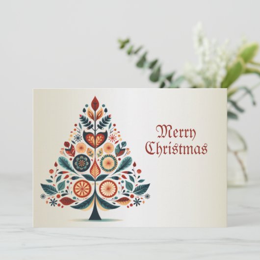クリスマスグリーティングカラフルツリーフォークアート シーズンカード (スタンド正面)
