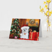 クリスマスグリーティングカードのマルチーズを歓迎する カード (黄色い花)