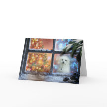 クリスマスグリーティングカードのマルチーズを歓迎する