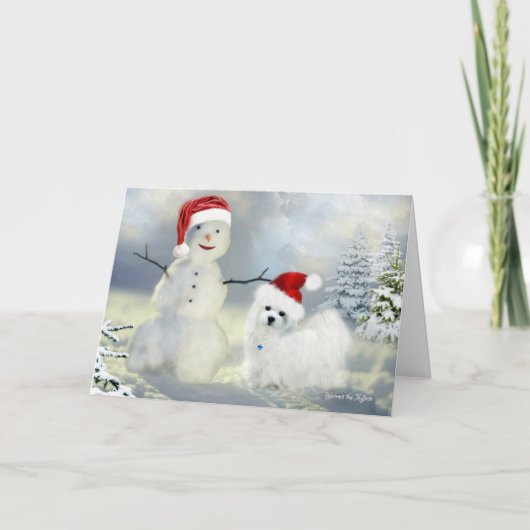 クリスマスグリーティングカードのマルチーズを歓迎する シーズンカード (正面)