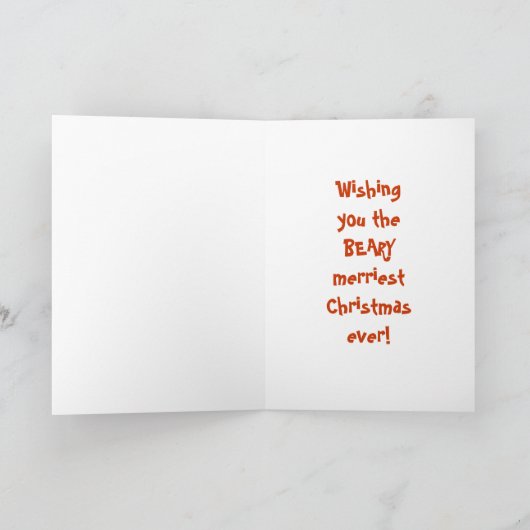 クリスマスグリーティングカードテディベア赤い帽子。 シーズンカード (内部)