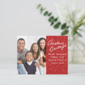 クリスマスグリーティングカードテンプレートと赤グリッター シーズンポストカード (スタンド正面)