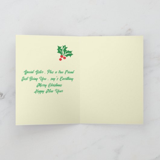 クリスマスグリーティングカード：スペシャルシスター シーズンカード (内部)