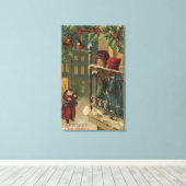 クリスマスグリーティングキッズがサンタを見る キャンバスプリント (インサイチュ (ウッドフロア))