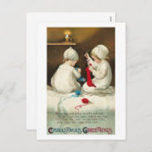 クリスマスグリーティングキッズ裁縫クリスマスソックス シーズンポストカード (正面/裏面)