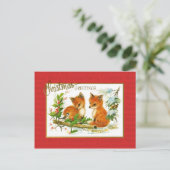 クリスマスグリーティングキツネヴィンテージの再生 シーズンポストカード (スタンド正面)