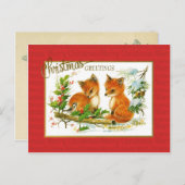 クリスマスグリーティングキツネヴィンテージの再生 シーズンポストカード (正面/裏面)