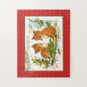 クリスマスグリーティングキツネヴィンテージの再生 ジグソーパズル (縦)