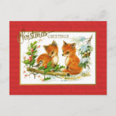 クリスマスグリーティングキツネヴィンテージの再生 ポストカード (正面)