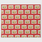 クリスマスグリーティングキツネヴィンテージの再生 ラッピングペーパー (フラット)