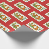 クリスマスグリーティングキツネヴィンテージの再生 ラッピングペーパー (角)