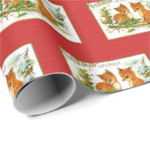 クリスマスグリーティングキツネヴィンテージの再生 ラッピングペーパー (ロールコーナー)