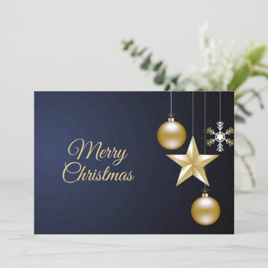 クリスマスグリーティングゴールデンオーナメントネイビーブルー シーズンカード (スタンド正面)