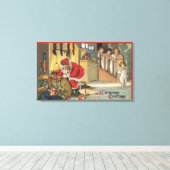 クリスマスグリーティングサンタがプレゼントを引き出す キャンバスプリント (インサイチュ (ウッドフロア))