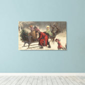クリスマスグリーティングサンタとそり キャンバスプリント (インサイチュ (ウッドフロア))