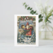 クリスマスグリーティングサンタとレコードプレーヤー シーズンポストカード (スタンド正面)