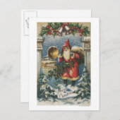 クリスマスグリーティングサンタとレコードプレーヤー シーズンポストカード (正面/裏面)