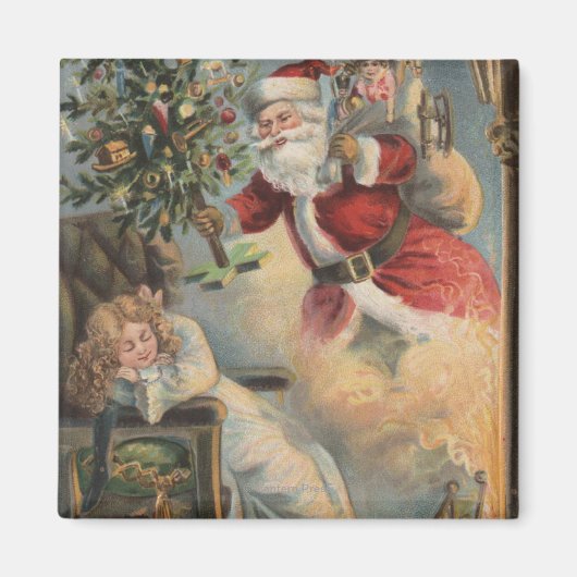 クリスマスグリーティングサンタと木とギフト マグネット (正面)