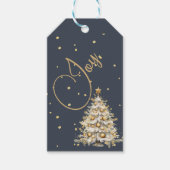 クリスマスグリーティングジョイブルー金ゴールドカラーツリー ギフトタグ (正面)