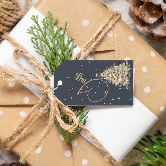 クリスマスグリーティングジョイブルー金ゴールドカラーツリー ギフトタグ