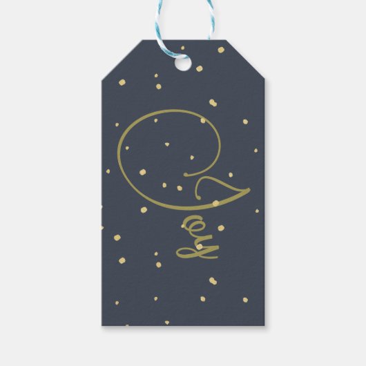 クリスマスグリーティングジョイブルー金ゴールド色 ギフトタグ (正面)