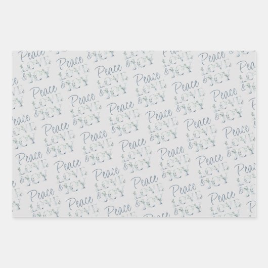 クリスマスグリーティングスウィンターグリーンの水色 ラッピングペーパーシート (正面)