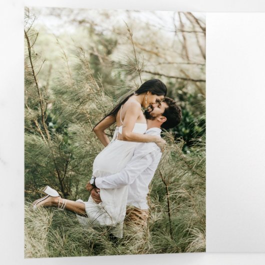 クリスマスグリーティングスクリプト/Glam金ゴールド葉の写真 三つ折りクリスマスカード (内部最初)