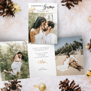 クリスマスグリーティングスクリプト/Glam金ゴールド葉の写真 三つ折りクリスマスカード