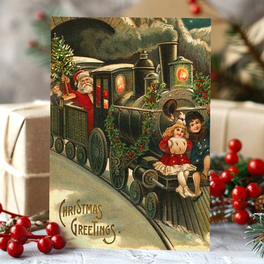 クリスマスグリーティングトレインヴィンテージ シーズンポストカード
