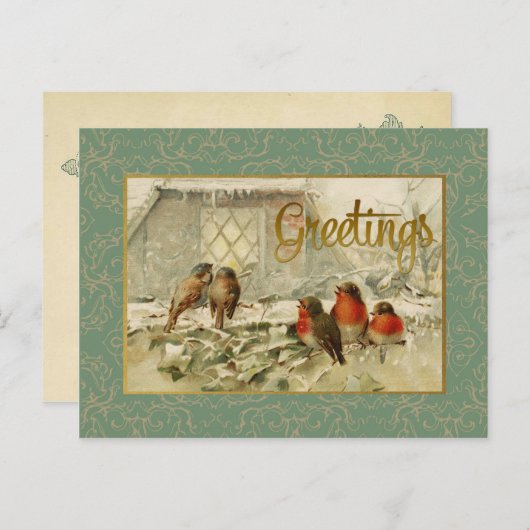 クリスマスグリーティングバードのヴィンテージ再生 シーズンポストカード (正面/裏面)