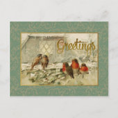 クリスマスグリーティングバードのヴィンテージ再生 シーズンポストカード (正面)