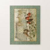 クリスマスグリーティングバードのヴィンテージ再生 ジグソーパズル (縦)