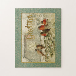 クリスマスグリーティングバードのヴィンテージ再生 ジグソーパズル