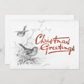 クリスマスグリーティングバードミストレトーブランチヴィンテージ シーズンカード (正面/裏面)