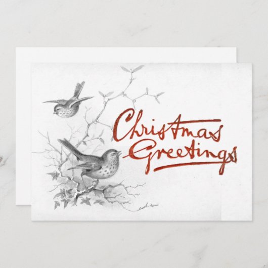 クリスマスグリーティングバードミストレトーブランチヴィンテージ シーズンカード (正面/裏面)