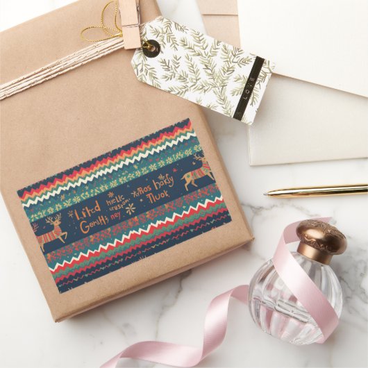 クリスマスグリーティングパターンデザイン 長方形シール (ギフト)