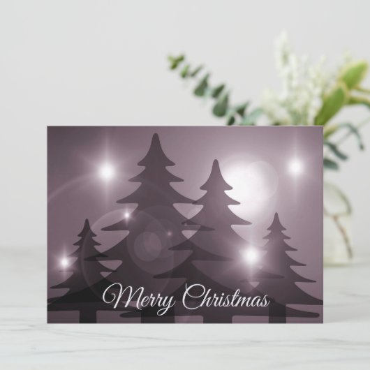 クリスマスグリーティングピンクの木々紫の冬 シーズンカード (スタンド正面)