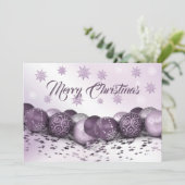 クリスマスグリーティングピンクパープルオーナメント雪片 シーズンカード (スタンド正面)
