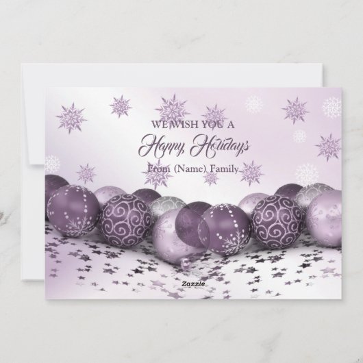 クリスマスグリーティングピンクパープルオーナメント雪片 シーズンカード (裏面)