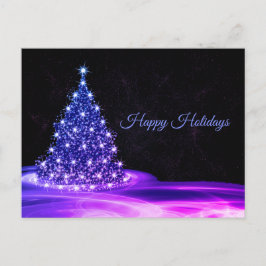 クリスマスグリーティングピンクブルー光沢のあるウィンターブラック ポストカード