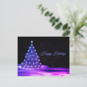 クリスマスグリーティングピンクブルー光沢のあるウィンターブラック ポストカード (スタンド正面)
