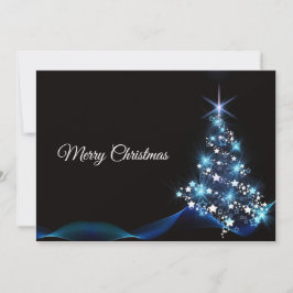 クリスマスグリーティングブルーシャイニーツリーブラックエレガント シーズンカード