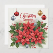 クリスマスグリーティングポインセチア花,果実 シーズンカード (正面/裏面)
